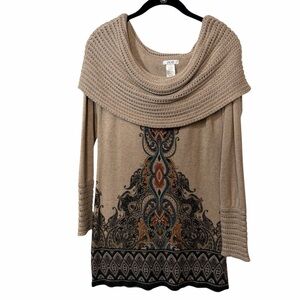 Vintage Cache Boho Cowl Neck Off Shoulder Sweater